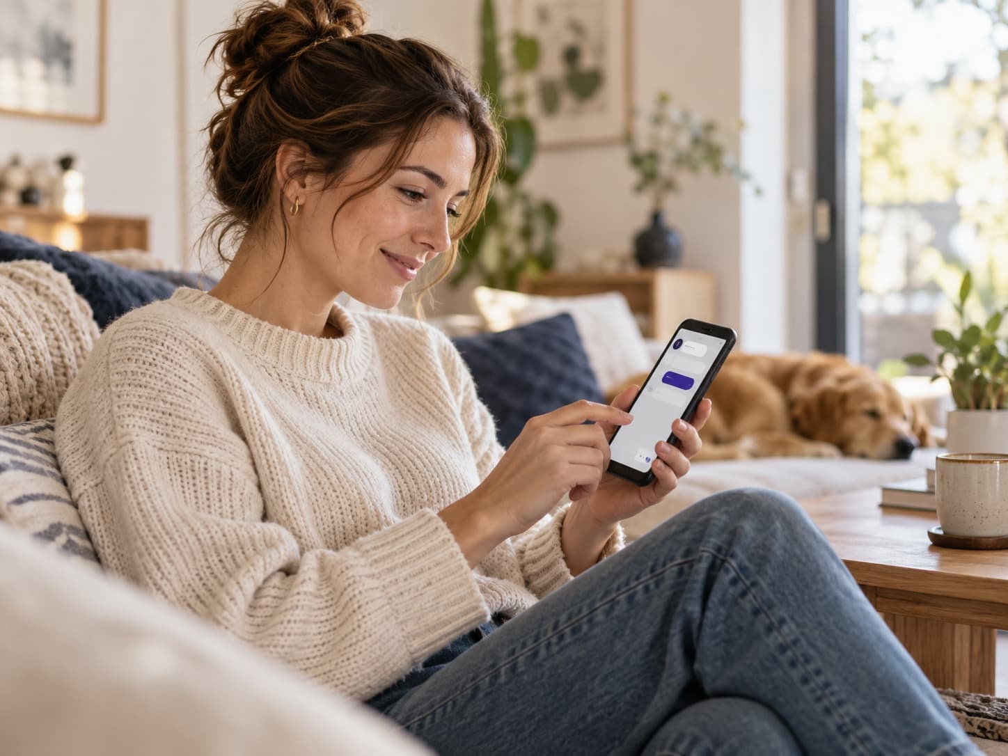 Kundin nutzt einen Chatbot auf ihrem Smartphone